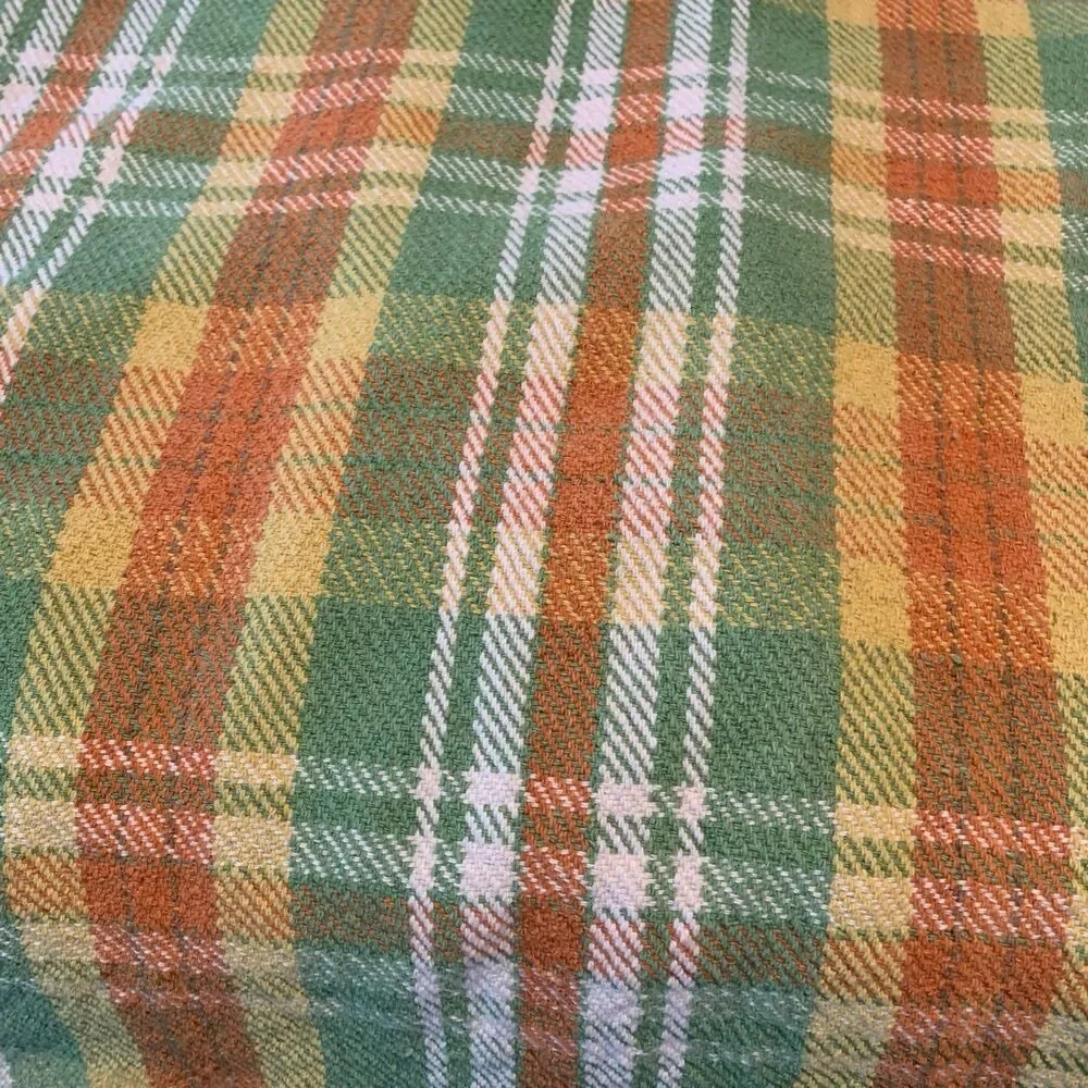 April Cornell Orange Yellow Green Plaid and Fringe Rectangular Tablecloth 80x54